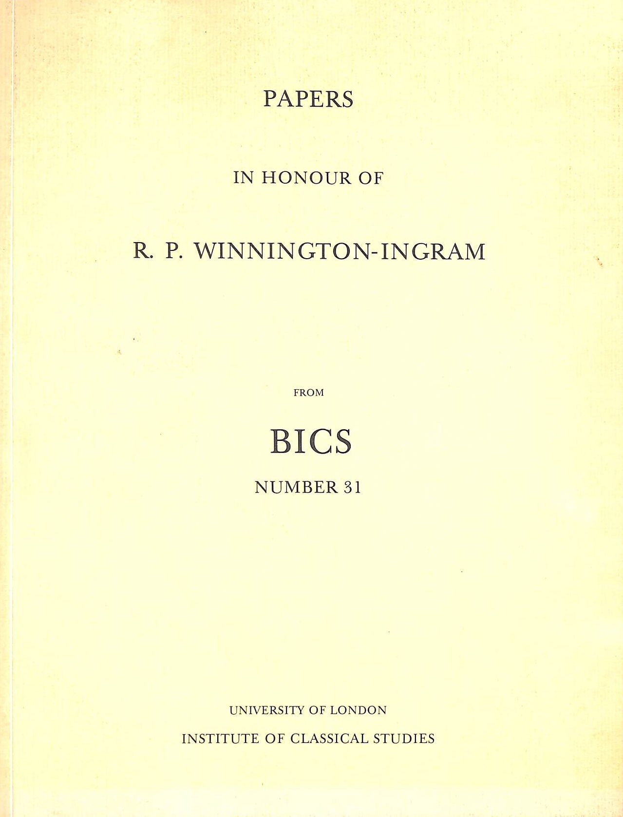 VARIOUS - Papers In Honour Of R. P. Winnington-Ingram